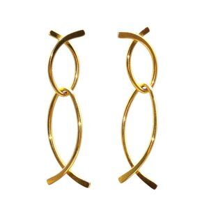 Christian Fish Wire Dangle Earrings, Unique Ichthus Faith in Gold Tone, Larger